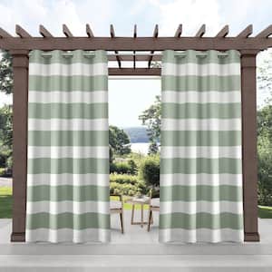 Cabana Seafoam Stripe Polyester 54 in. x 108 in. Grommet Top Light Filtering Curtain Panel (Set of 2)
