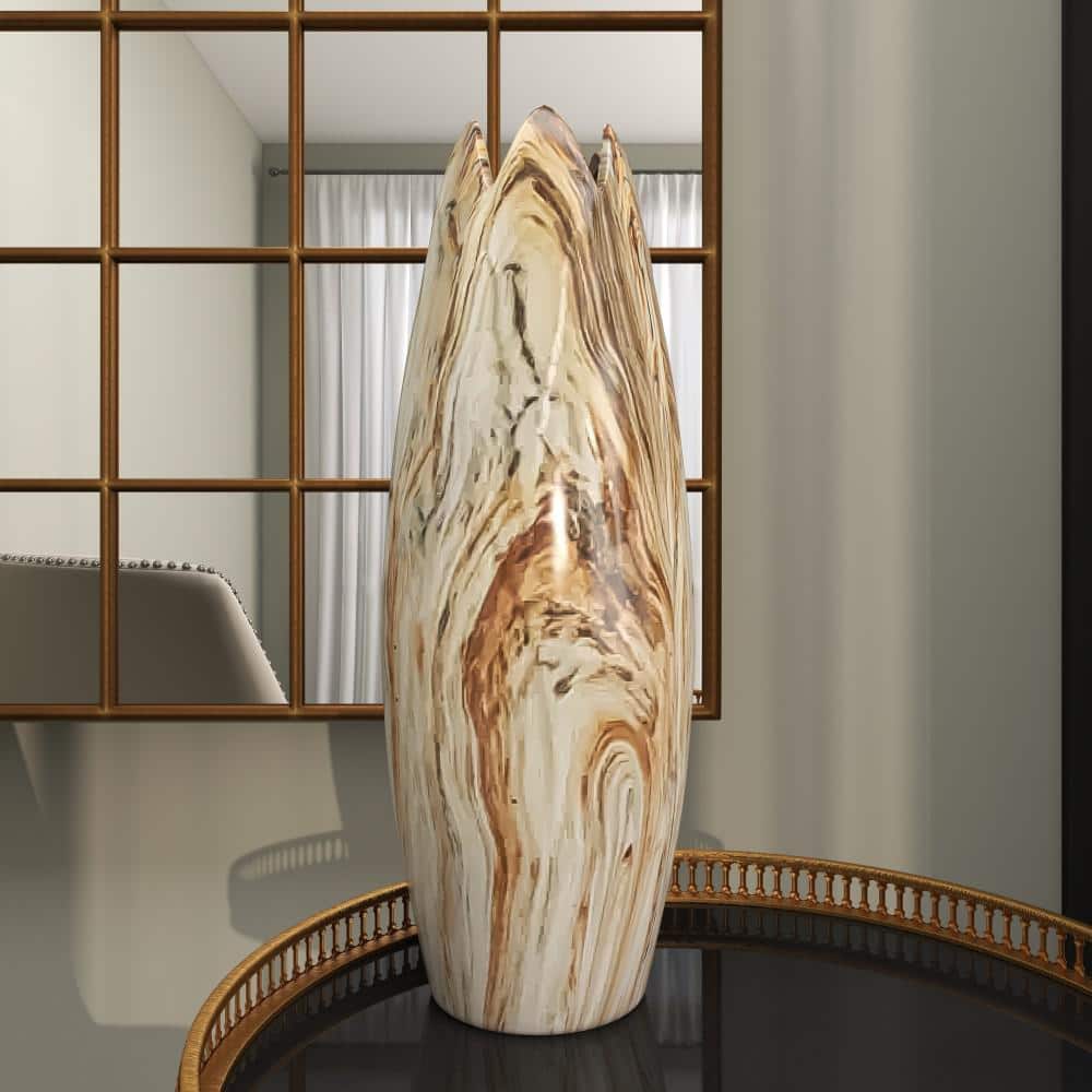 Beige Marbled Ceramic Organic-Shaped Table Vase