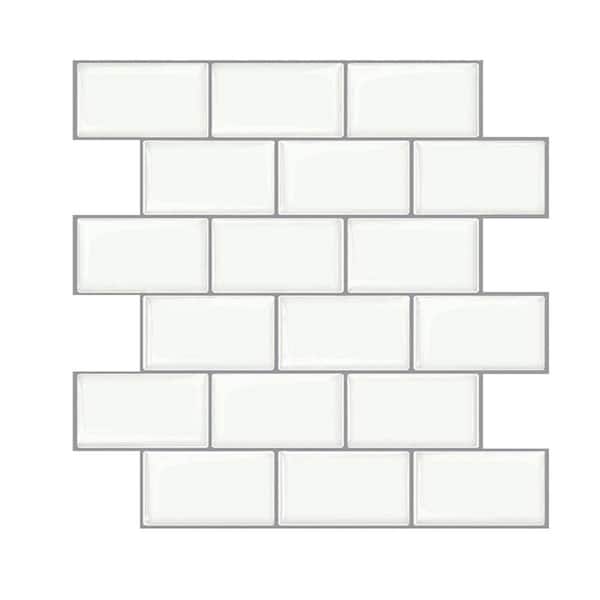 Yipscazo 10 in. x 11.8 in. White with Gray Grout Thick Vinyl Peel and Stick Backsplash Tiles for Kitchen (20-Pack/16.39 sq. ft.)