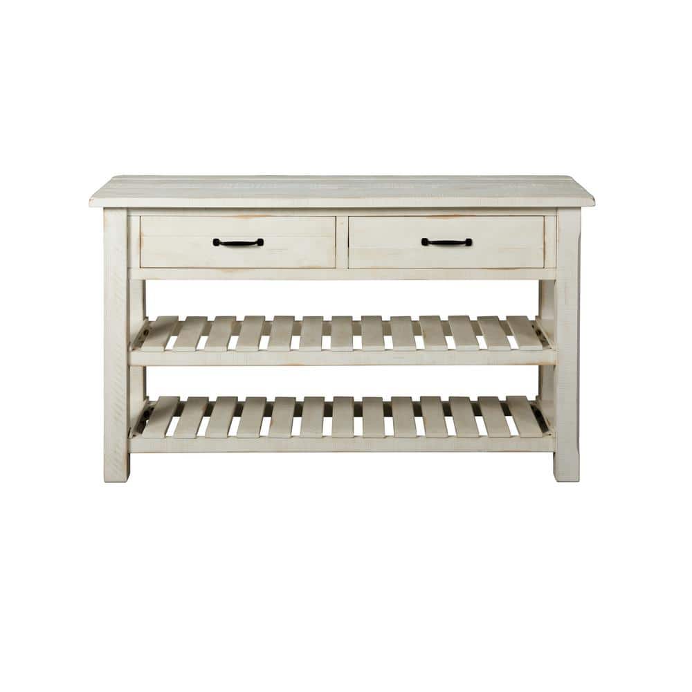 Antique White Pine Console Table with Storage Drawers