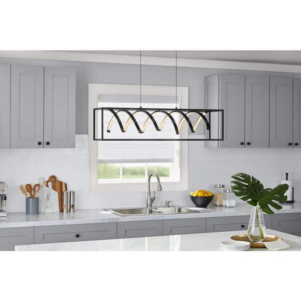 Hampton Bay Masena 36-Watt Matte Black Integrated LED Linear Chandelier