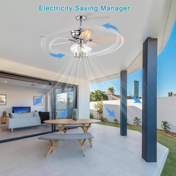 Jushua 52 in. Indoor Chrome Crystal Ceiling Fan with Remote