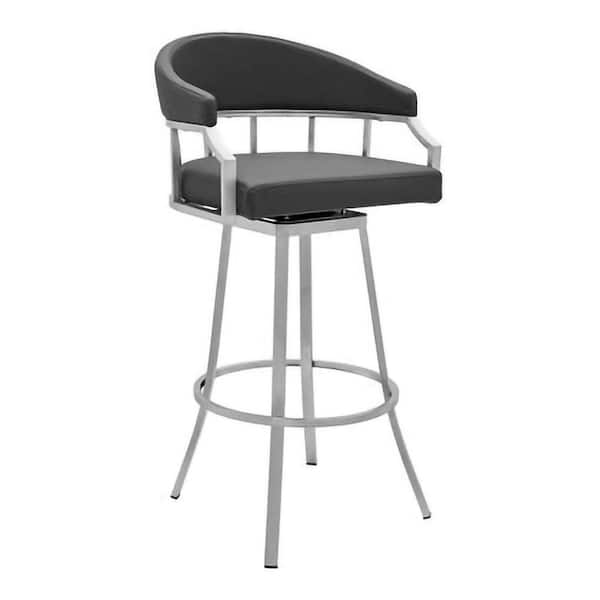 Benjara 30 in. Gray Low Back Metal Frame Barstool with Faux Leather Seat