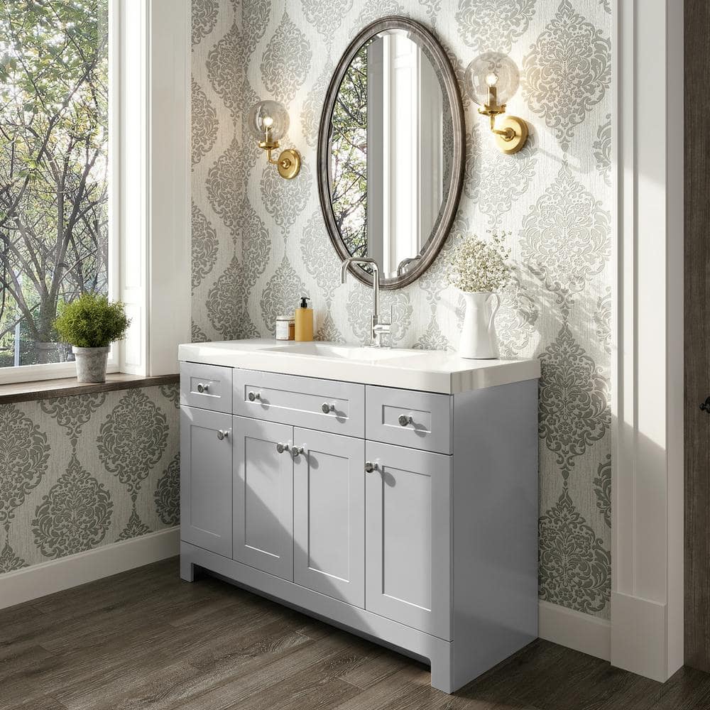 Glacier Bay Everdean 48 in. W x 19 in. D x 34 in. H Single Sink Bath Vanity in Pearl Gray with White Cultured Marble Top -  EV48P2-PG