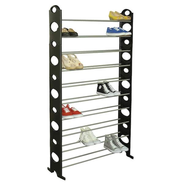 Home Basics 59-in H 10 Tier 30 Pair Plastic/non-woven Wood Shoe Rack in the  Shoe Storage department at