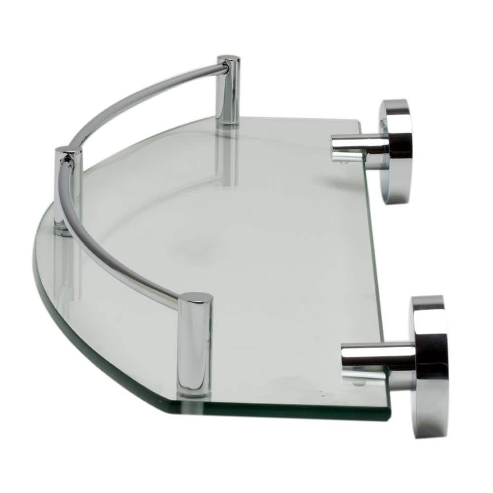 Polished Chrome and Glass Wall Mounted Shower Shelf