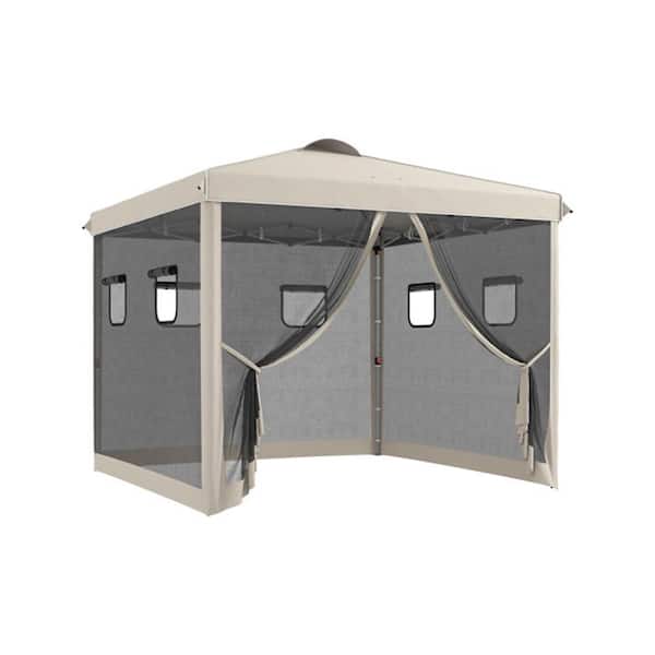 ITOPFOX 10 ft. x 10 ft. Outdoor Steel Event/Party Pop Up Tent Canopy with Netting in Beige
