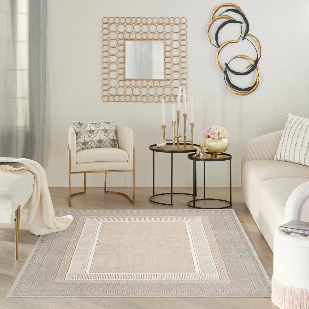 Ivory Geometric Abstract 5' x 7' Easy-Care Synthetic Area Rug