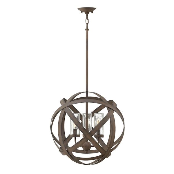 HINKLEY Carson 3-Light Vintage Iron Low Voltage Outdoor Hanging Orb Chandelier