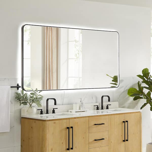 Dazzle 72 in. W x 36 in. H Rectangular Aluminum Framed LED Wall Mounted Bathroom Vanity Mirror in Matte Black