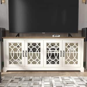 Raccon 68.2 in. Ivory with Knotty Oak Wide TV Stand Fits TV's up to 75 in.