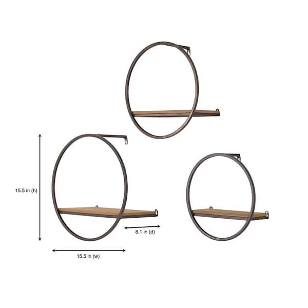 Stylewell Wood And Black Metal Wall Mount Round Floating Shelf Set Of 3 13107 02hd The Home Depot - Round Wall Shelves Set Of 3 Stylewell Wood And Black Metal Wall Mount Round Floating Shelf Set Of 3 13107 02hd The Home Depot - Round Wall Shelves Set Of 3