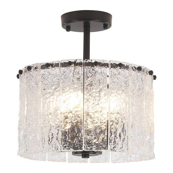 ADSENSTY 12.5 in. 4-Light Black Modern Semi Flush Mount Ceiling Light for Kitchen Island with Clear Glass Drum Shades