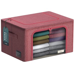 Pink 24 in. x 14 in. Fabric Decorative Box Set of 1, Jumbo Stackable Storage Bins with Metal Frame, Window, & Handles