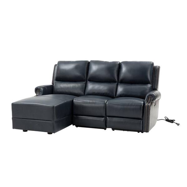 ARTFUL LIVING DESIGN Delos 82.69 in. 3-Pieces 3-Seater Leather Power L Shaped Reclining Sectional Sofa with Nailhead Trim in Camel
