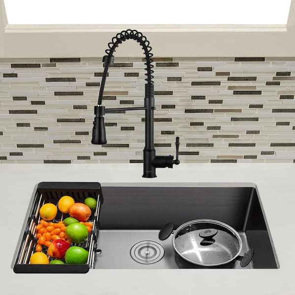 All-in-One Matte Black Finished Stainless Steel 32 in. x 19 in. Undermount Single Bowl Kitchen Sink with Faucet