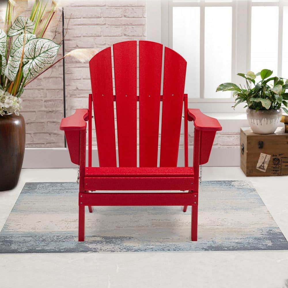 Traditional Curveback Patio Plastic Adirondack Chair Outdoor in Red
