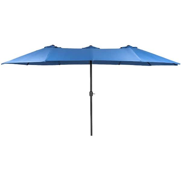 Suncrown 15 ft. Aluminum Market Double-Sided Patio Umbrella in Blue