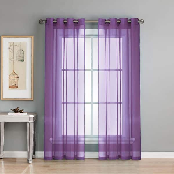 Window Elements Sheer Diamond Sheer 56 in. W x 84 in. L Grommet Extra Wide Curtain Panel in Voile Purple
