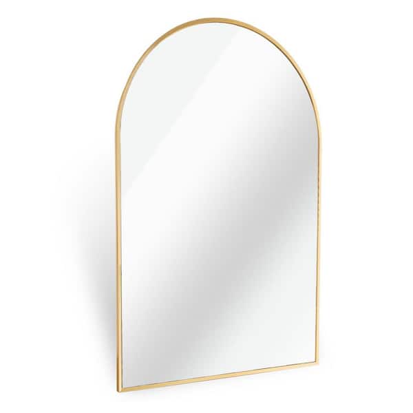 24 in. H x 32 in. W Arched Metal Framed Wall Bathroom Vanity Mirror in Gold