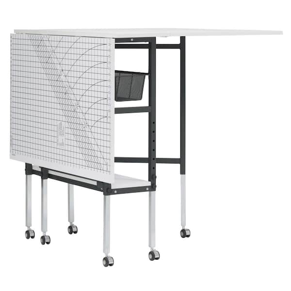 58.75 in. W x 36.5 in. D MDF Folding Fabric Cutting Table, Drawers, Grid and Guides Top, Height Adjustable