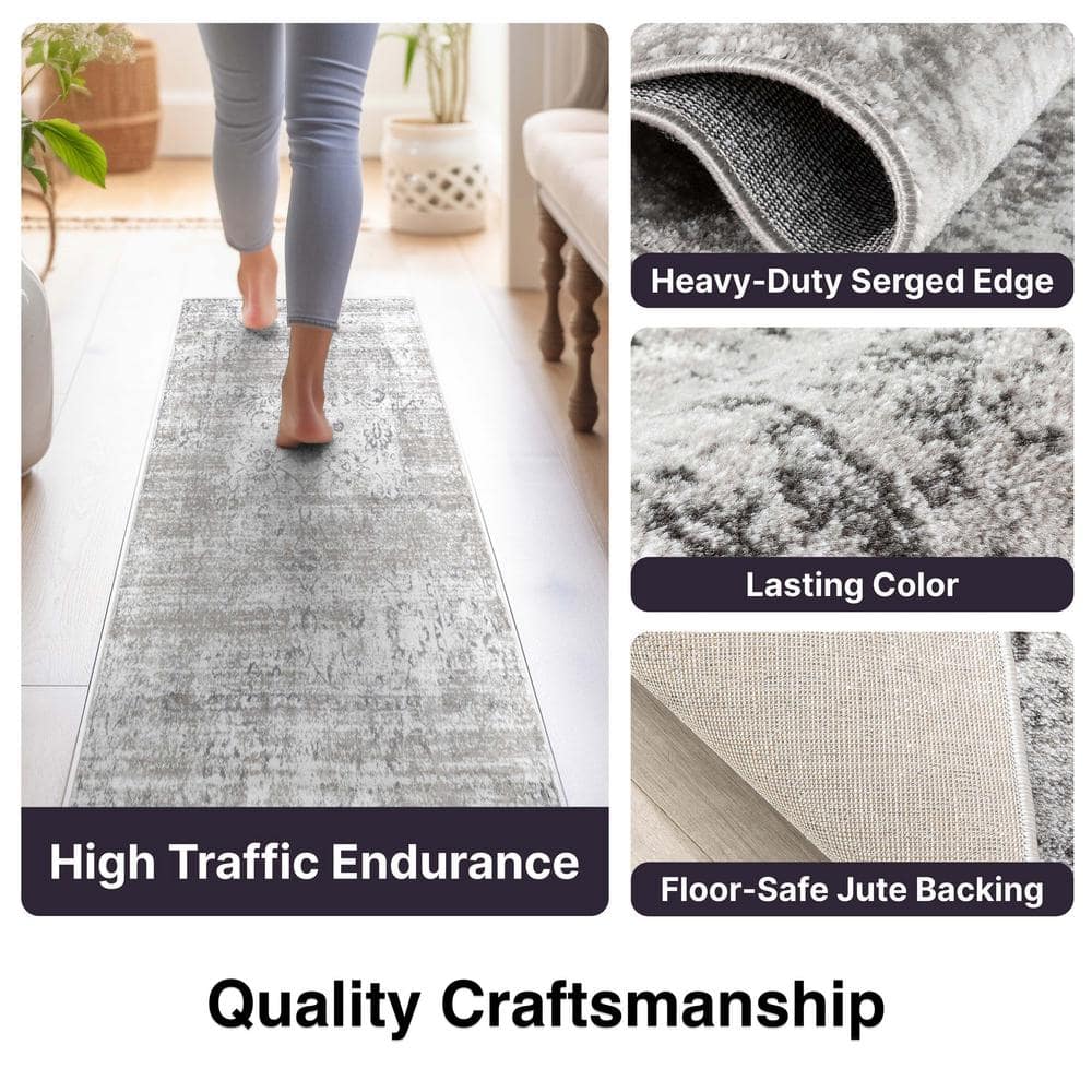 Ivory and Gray Vintage Oriental Rectangular Area Rug
