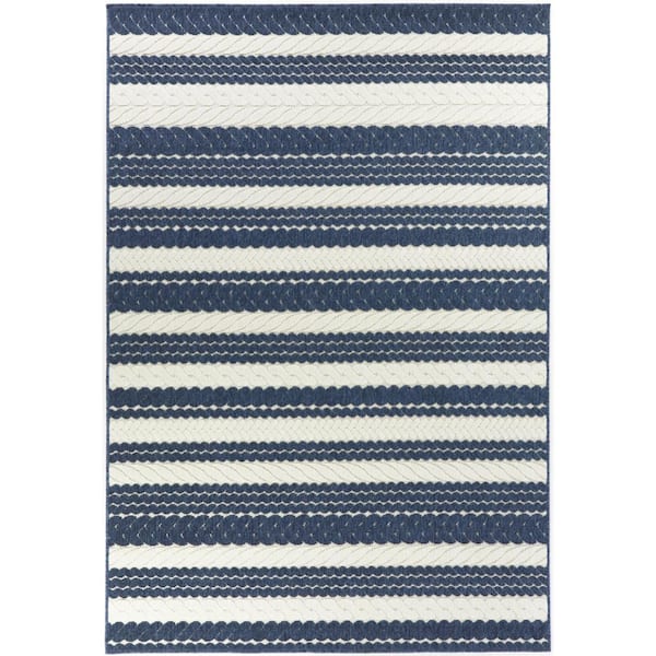 BALTA Caldwell Navy 7 ft. 10 in. x 10 ft. Stripe Indoor/Outdoor Area Rug