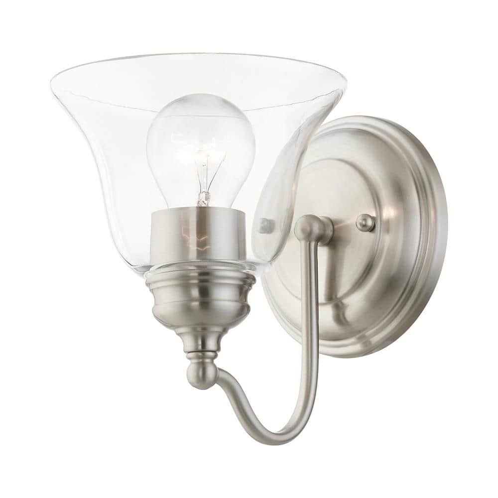 Brushed Nickel Clear Glass 1-Light Vanity Sconce