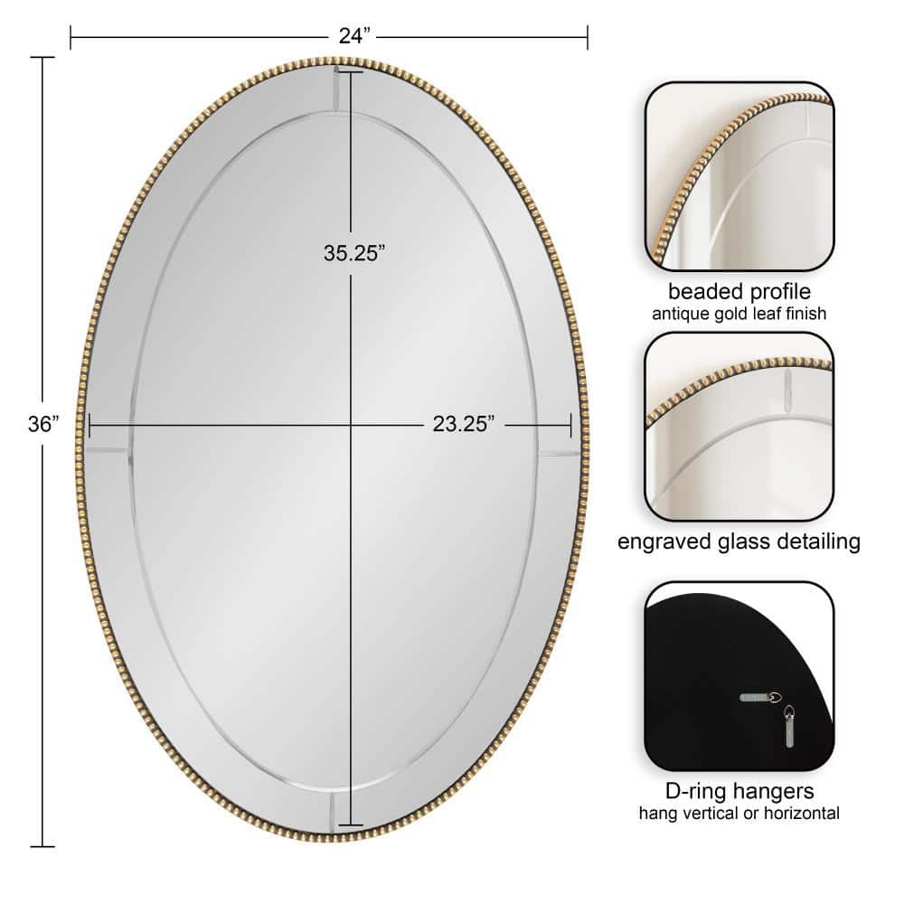 Gwendolyn 24"x36" Gold Beaded Oval Wall Mirror