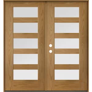 ASCEND Modern 72 in. x 80 in. 5-Lite Right-Active/Inswing Satin Glass Bourbon Stain Double Fiberglass Prehung Front Door