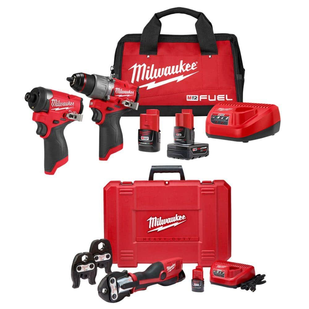 M12 12-Volt Lithium-Ion Force Logic Cordless Press Tool Kit (3 Jaws Included) with M12 Fuel Combo Kit -  Milwaukee, 2473-22-3497