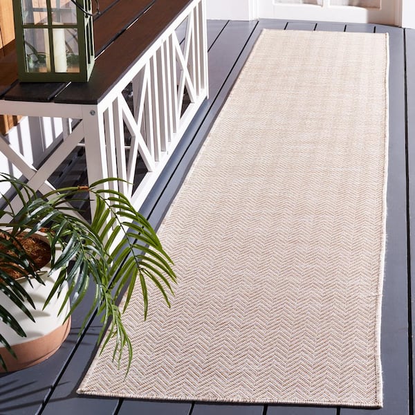 Hampton Beige/Ivory 2 ft. x 7 ft. Chevron Indoor/Outdoor Runner Rug