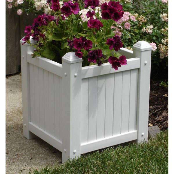 Dura-Trel 14-1/2 in. Square White Vinyl Slat Planter