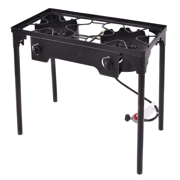 150,000-BTU Cast Iron Double Burner Gas Propane Cooker Outdoor Camping Picnic Stove Stand BBQ Grill