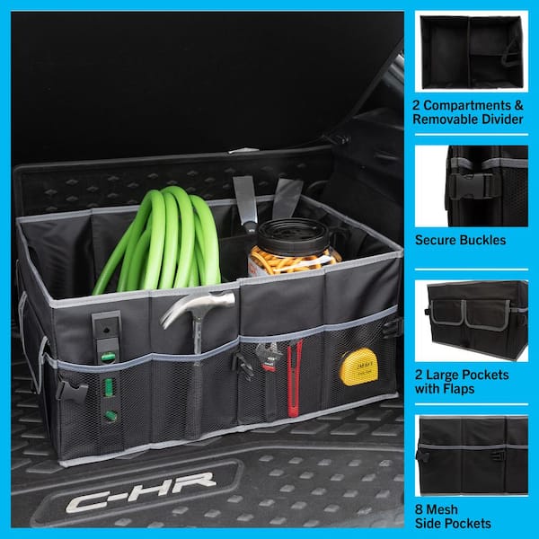 Drive Auto Trunk Organizer with Net - Collapsible Multi-Compartment Car  Organizer w/Adjustable Straps - Automotive Consoles & Organizers (Black)