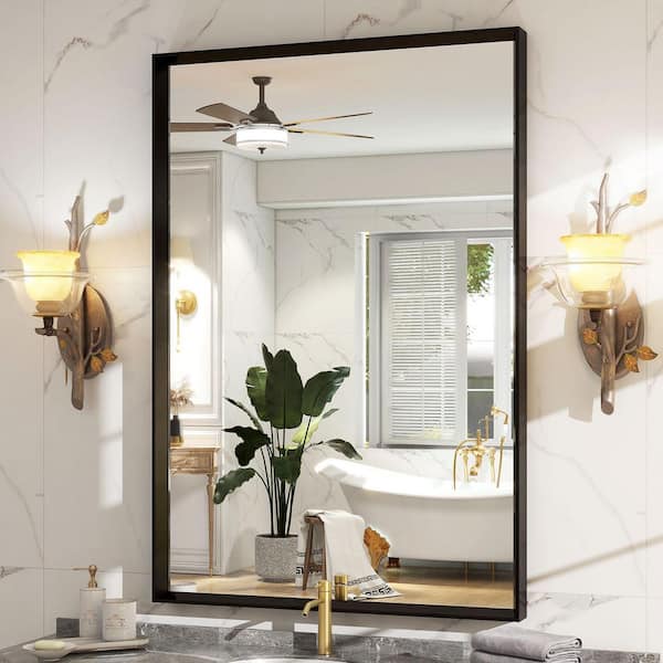 Morden Black 24 in. W x 36 in. H Rectangle Aluminum Alloy Framed Vanity Wall Mirror