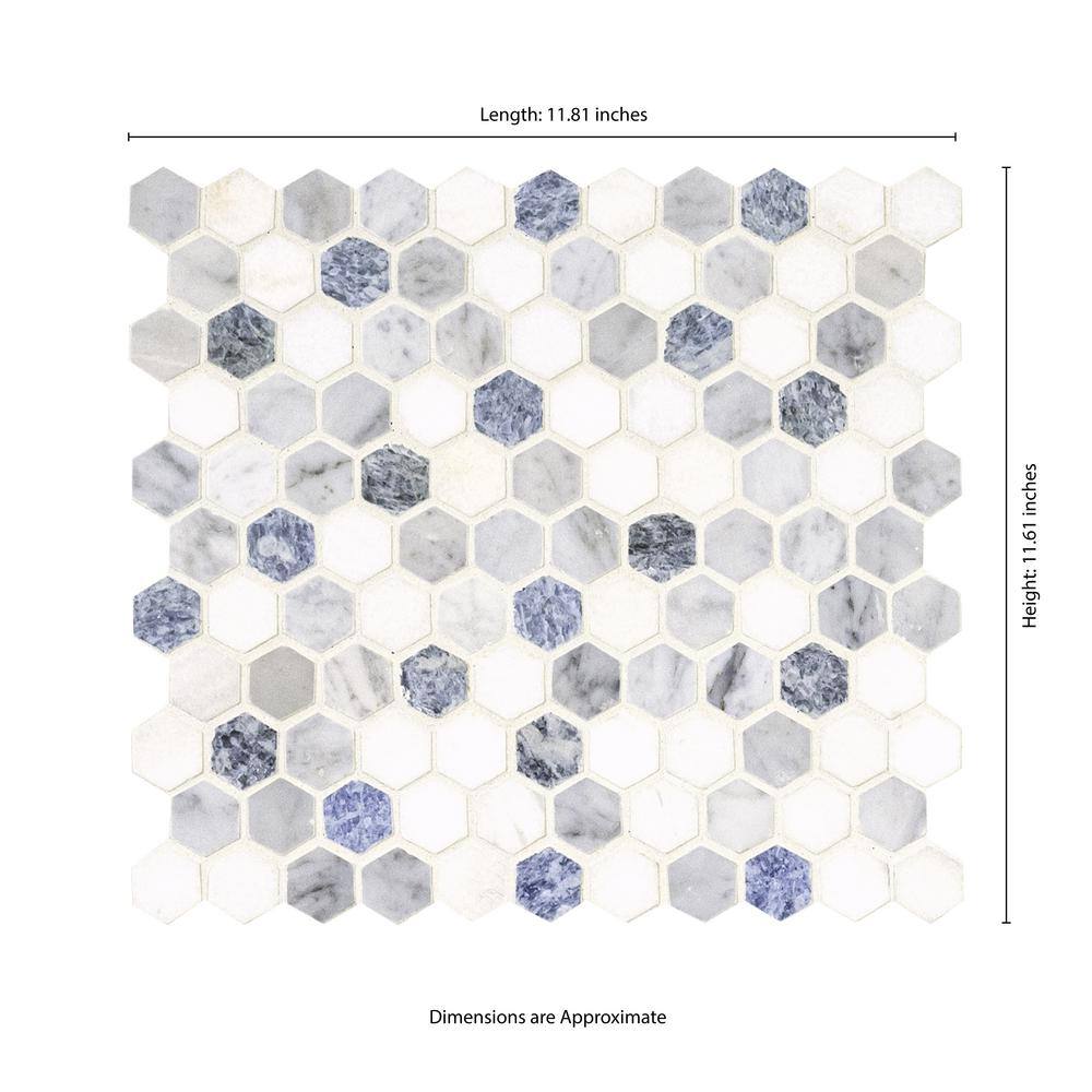 Azula Hexagon Blue and Gray Marble Mosaic Tile