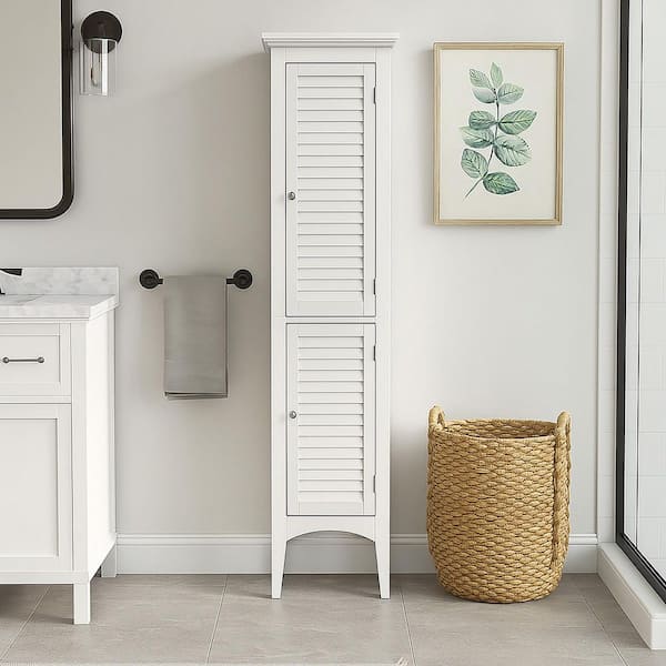 Glancy 15 in. W x 13 in. D x 63 in. H Freestanding Bathroom Storage Slim Linen Cabinet with 2-Shutter Doors in White