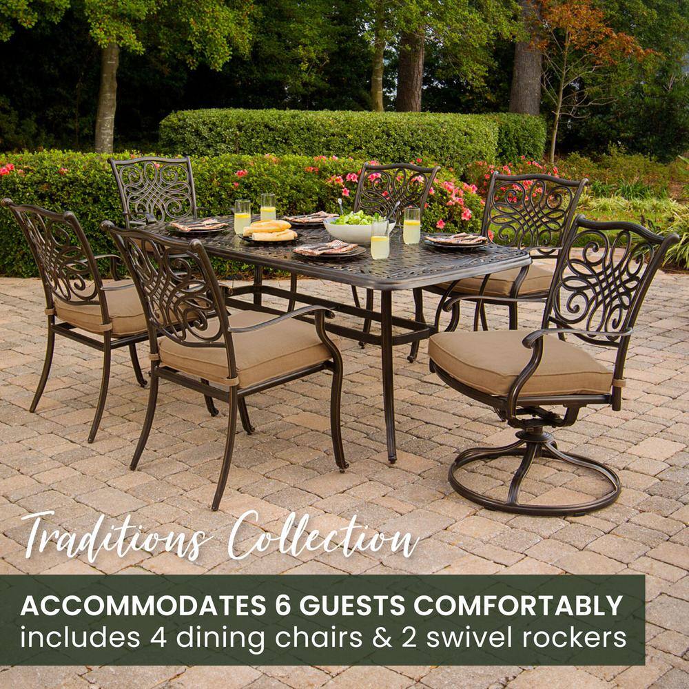 Bronze Cast Aluminum 6-Person Outdoor Dining Set with Natural Oat Cushions