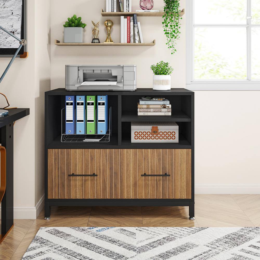 Atencio 1-Drawer Black Wood 35.43 in. W Lateral File Cabinet
