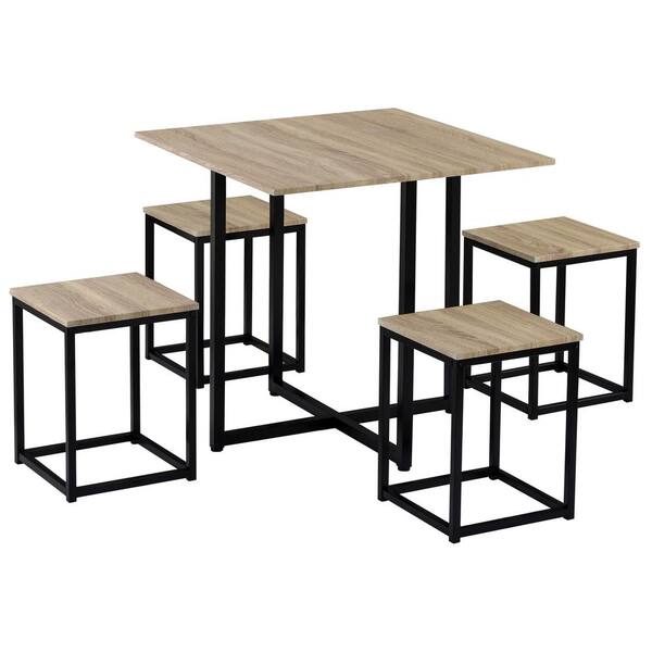 Harper & Bright Designs 5-Piece Wood Top Black Dining Table Set with 4-Stools
