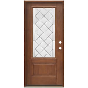 36 in. x 80 in. Left-Hand 3/4 Lite Harris Decorative Glass Hazelnut Stain Fiberglass Prehung Front Door with Brickmould