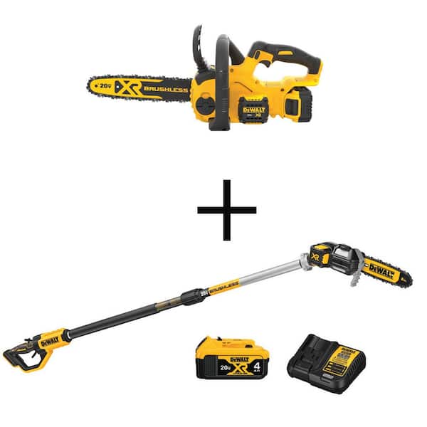 DEWALT 20V MAX 12 in. Brushless Battery Powered Chainsaw Kit & Pole Saw Kit with 5.0Ah and 4.0Ah Batteries & Charger