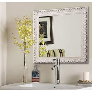 24 in. W x 24 in. H Framed Square Bathroom Vanity Mirror in White