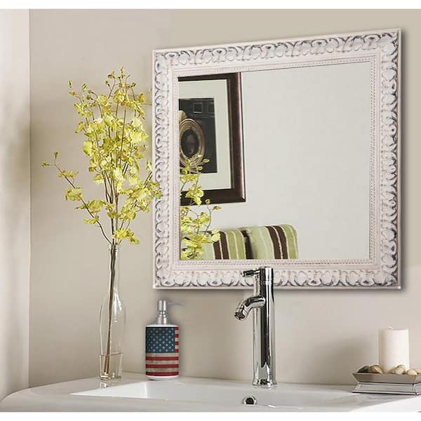 Unbranded 24 in. W x 24 in. H Framed Square Bathroom Vanity Mirror in White