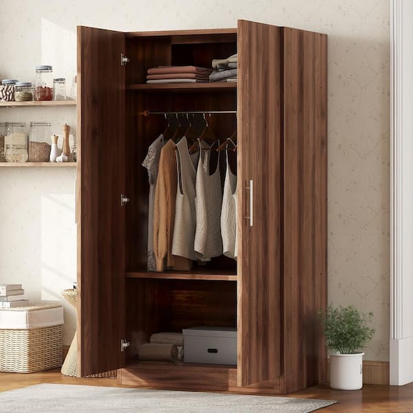 Brown Wood 31.5 in. Wardrobe Armoire with 2 Doors