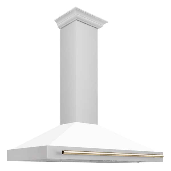 ZLINE Kitchen and Bath Autograph Edition 48 in. 400 CFM Ducted Vent Wall Mount Range Hood in Stainless Steel, White Matte & Polished Gold