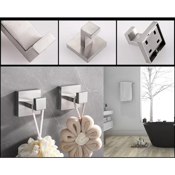 5-Piece Bath Hardware Set Bathroom Accessories Set with Toilet Paper Holder, Hooks, Towel Rack in Brushed Nickel
