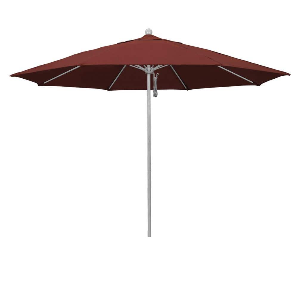 11 ft. Grey Woodgrain Aluminum Market Patio Umbrella with Fiberglass Ribs Pulley Lift in Terracotta Sunbrella price history on PriceWatchPro