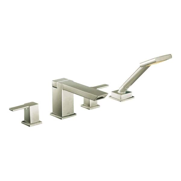 MOEN 90 Degree 2-Handle Deck-Mount High-Arc Roman Tub Faucet Trim Kit with Hand Shower in Brushed Nickel (Valve Not Included)